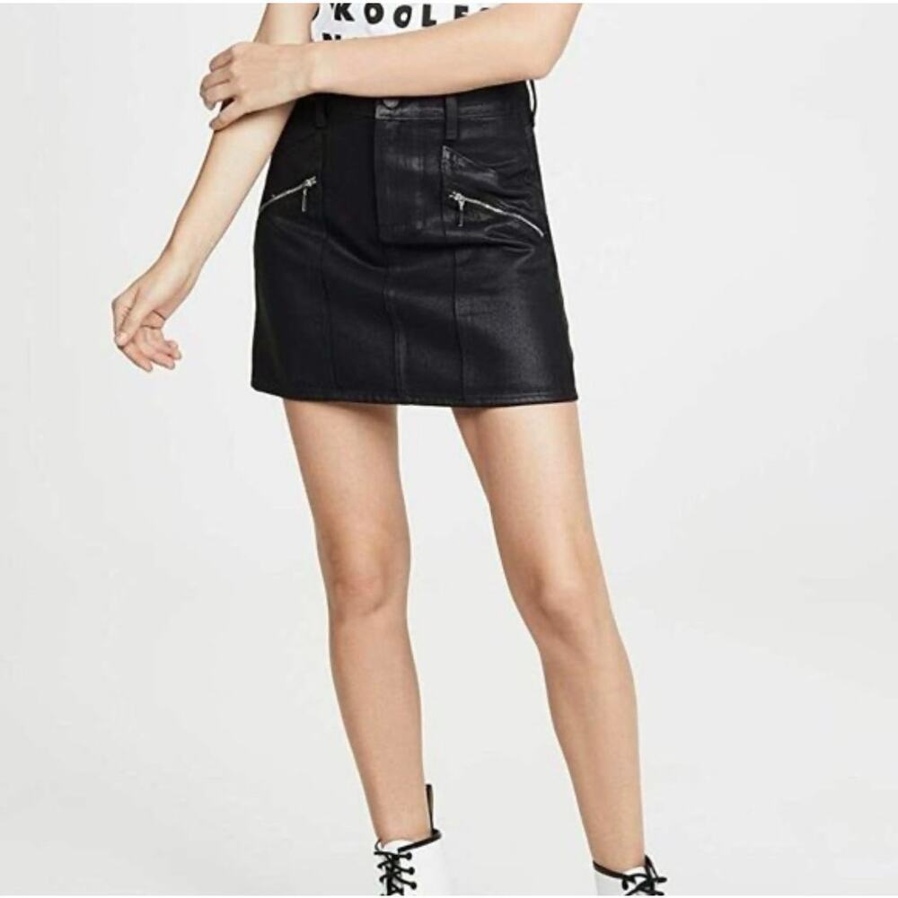 Cloth & Stone Anthropologie Black Coated Mini Skirt Zipper Pocket Size 32